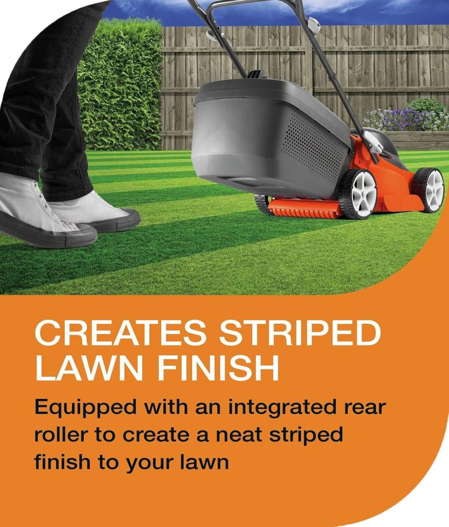 Flymo EasiStore 380R Electric Rotary Lawn Mower - 38 cm Cutting Width, 45 Litre Grass Box, Close Edge Cutting, Rear Roller, Central Height Adjust, Space Saving Storage Features