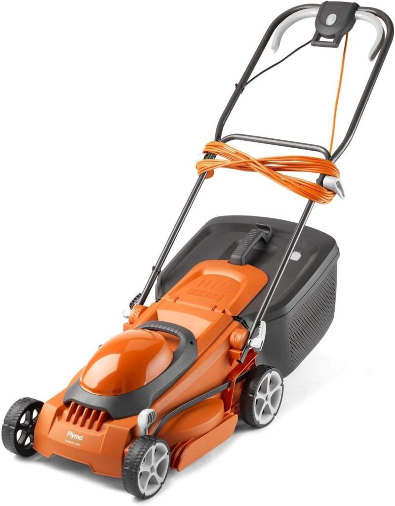 Flymo EasiStore 380R Electric Rotary Lawn Mower - 38 cm Cutting Width, 45 Litre Grass Box, Close Edge Cutting, Rear Roller, Central Height Adjust, Space Saving Storage Features