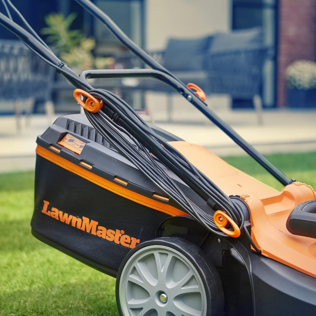 LawnMaster 1800W Electric Lawn Mower with 40cm cutting width, ideal for larger lawns, with rear roller and mulching function, 2 year guarantee