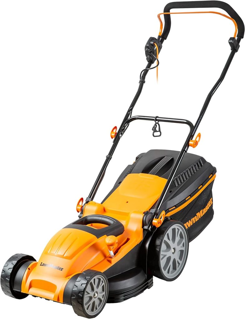 LawnMaster 1800W Electric Lawn Mower with 40cm cutting width, ideal for larger lawns, with rear roller and mulching function, 2 year guarantee