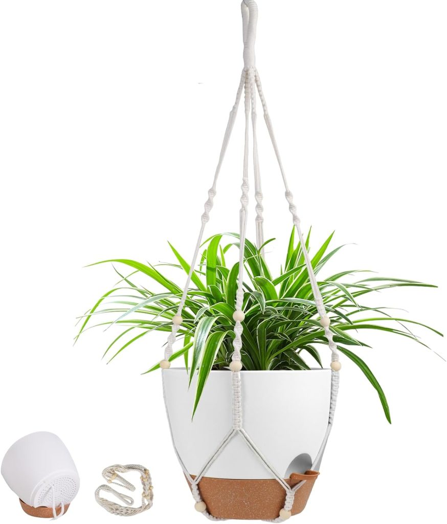 10 Inch Hanging Planter, 2 Pack Plant Hanger Indoor Outdoor, Self Watering Plant Pot Hanging Baskets Holder Plants with Drainage Holes Removable Tray for Garden Home (Black)