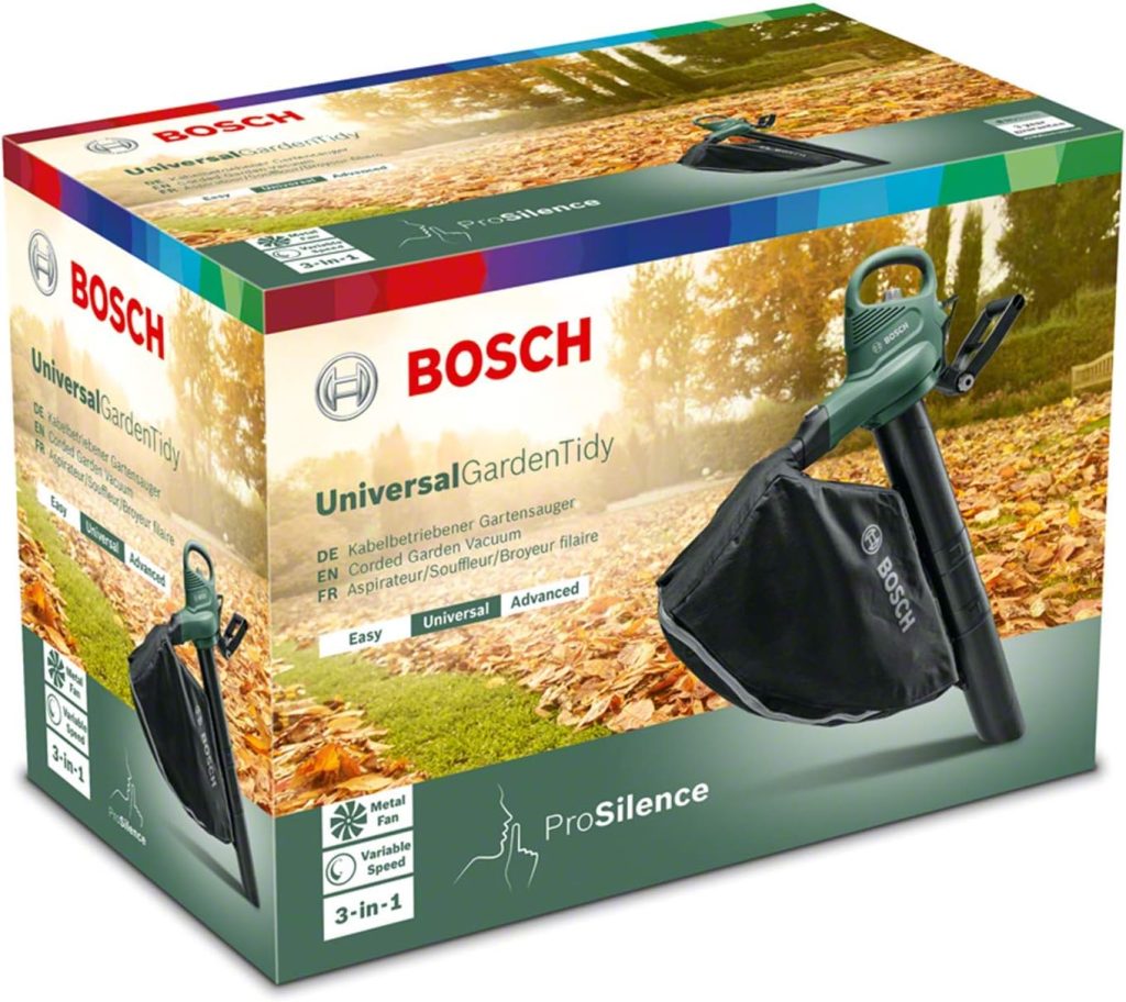 Bosch Home and Garden Electric Leaf Blower and Vacuum UniversalGardenTidy 3000 (3000 W, collection bag 50 l,variable speed,for blowing, vacuuming shredding leaves, Weight: 4.7 kg, in carton packaging)