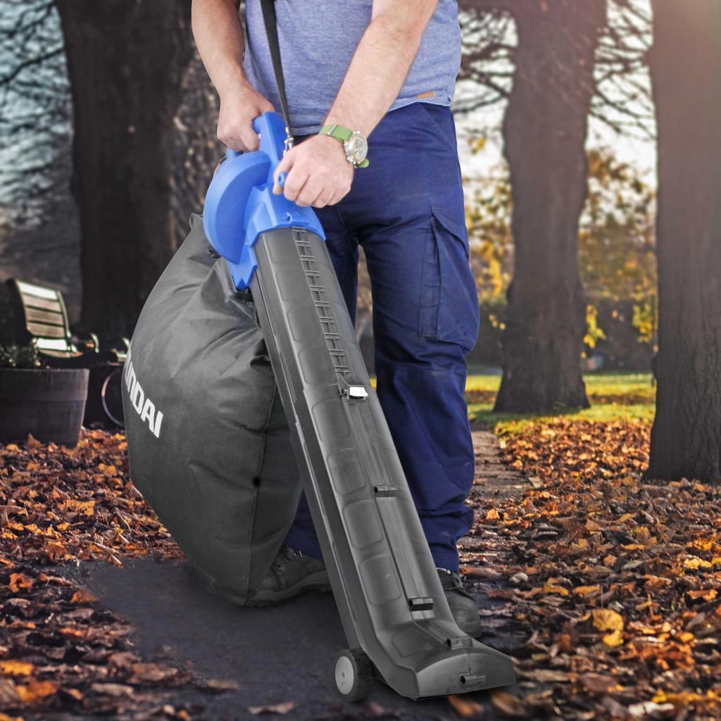 Hyundai Leaf Blower, Garden Vacuum Mulcher with Large 45 Litre Collection Bag, 12m Cable, 62-170mph Variable Airspeed, Powerful 3000w 3 Year Warranty