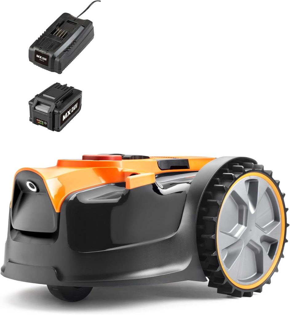 LawnMaster VBRM16 OcuMow™ Drop and Mow Robot Lawnmower with MX 24V 4.0Ah lithium battery and fast charger. No Boundary Wire, App or Outdoor Power Socket needed. For small to medium lawns up to 100m2.