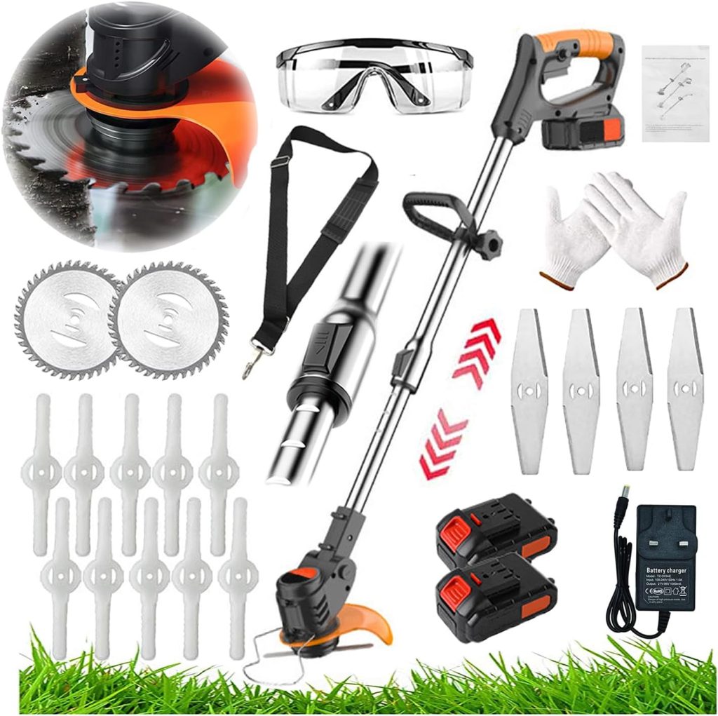 Strimmers Electric Cordless Grass Trimmer Cordless with Blade Garden Lawn Edger 15cm Cutting Diameter, 2 Battery, Charger  Quick Change Spare Blades Included, Suitable for Garden Lawn