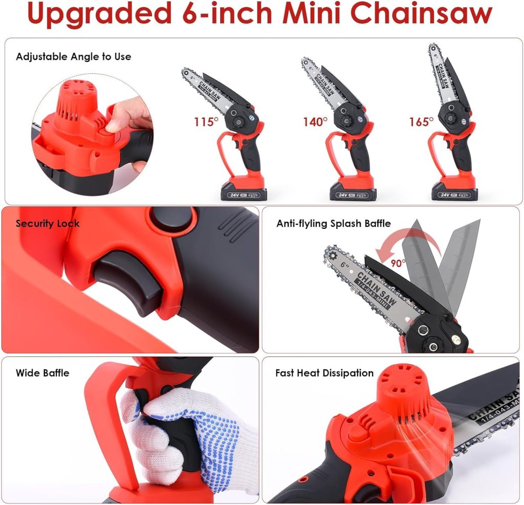 Aoresac Mini Chainsaw, 6 Inch Cordless Chainsaw with 2 * 2000 mAh Battery Portable Electric Chainsaw with Oiler System Chain Saw for Wood Cutting Tree Trimming Gardening (Style 1)