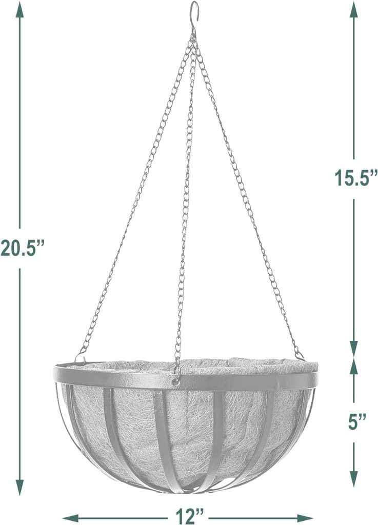 Arcadia Garden Products Round Planter, 16-Inch 1592 Solstice Series Coconut Hanging Basket, Black