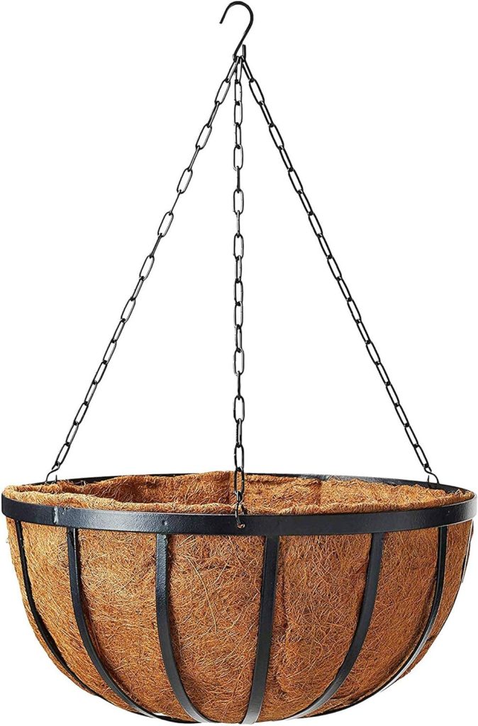 Arcadia Garden Products Round Planter, 16-Inch 1592 Solstice Series Coconut Hanging Basket, Black