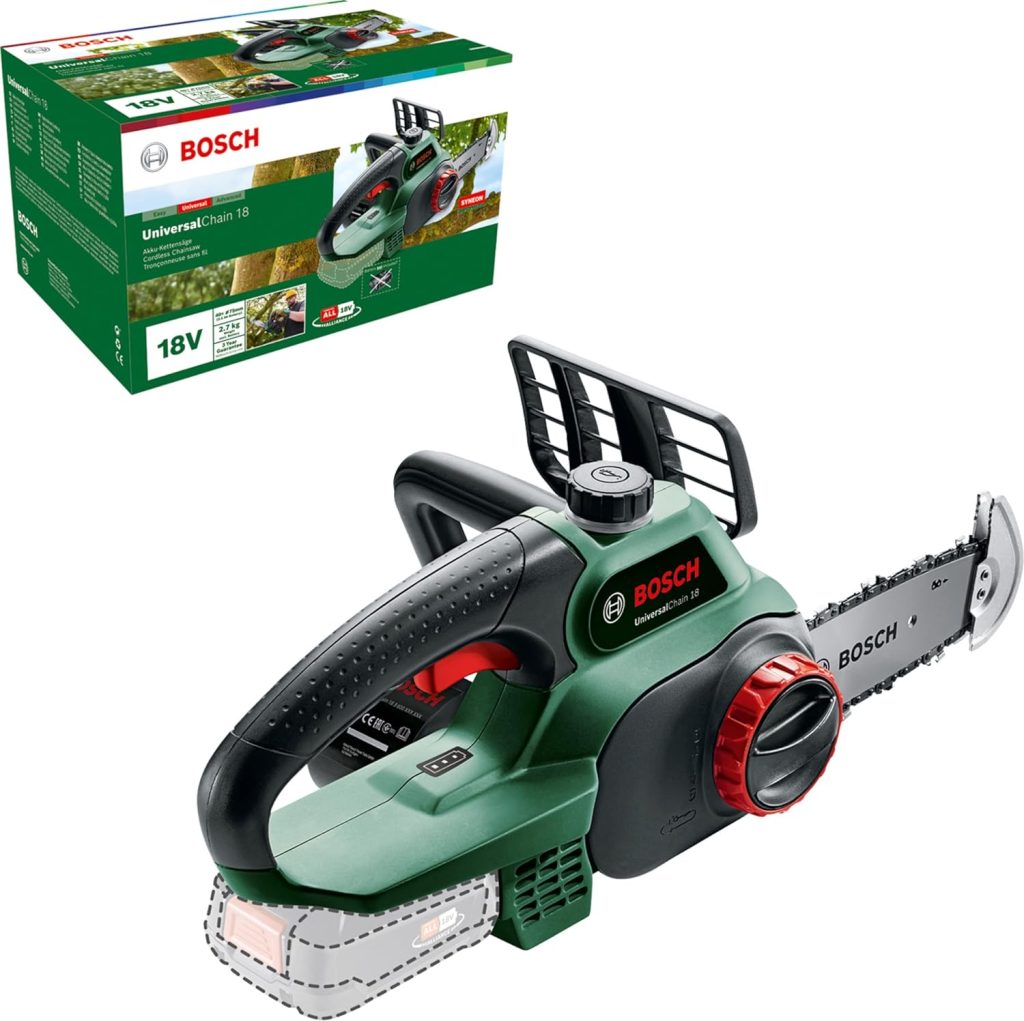 Bosch Home and Garden Cordless Chainsaw UniversalChain 18 (without battery, 18 Volt system, in carton packaging)