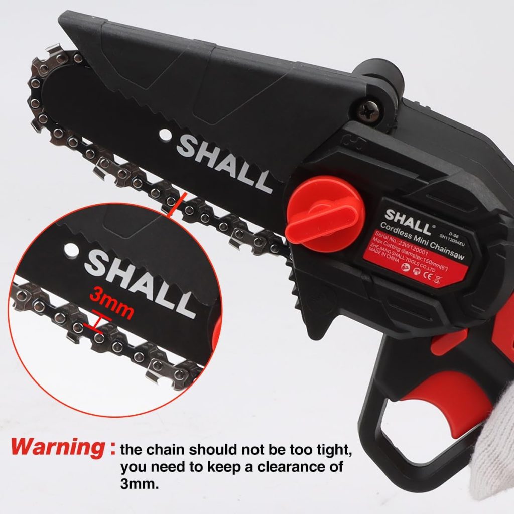 SHALL 21 Volt Portable Mini Chainsaw, 2 Fast Charging Batteries, 4 Chains, Cutting Branches, Gardening, Best Choice for Husband, Father, Wood DIY Lovers