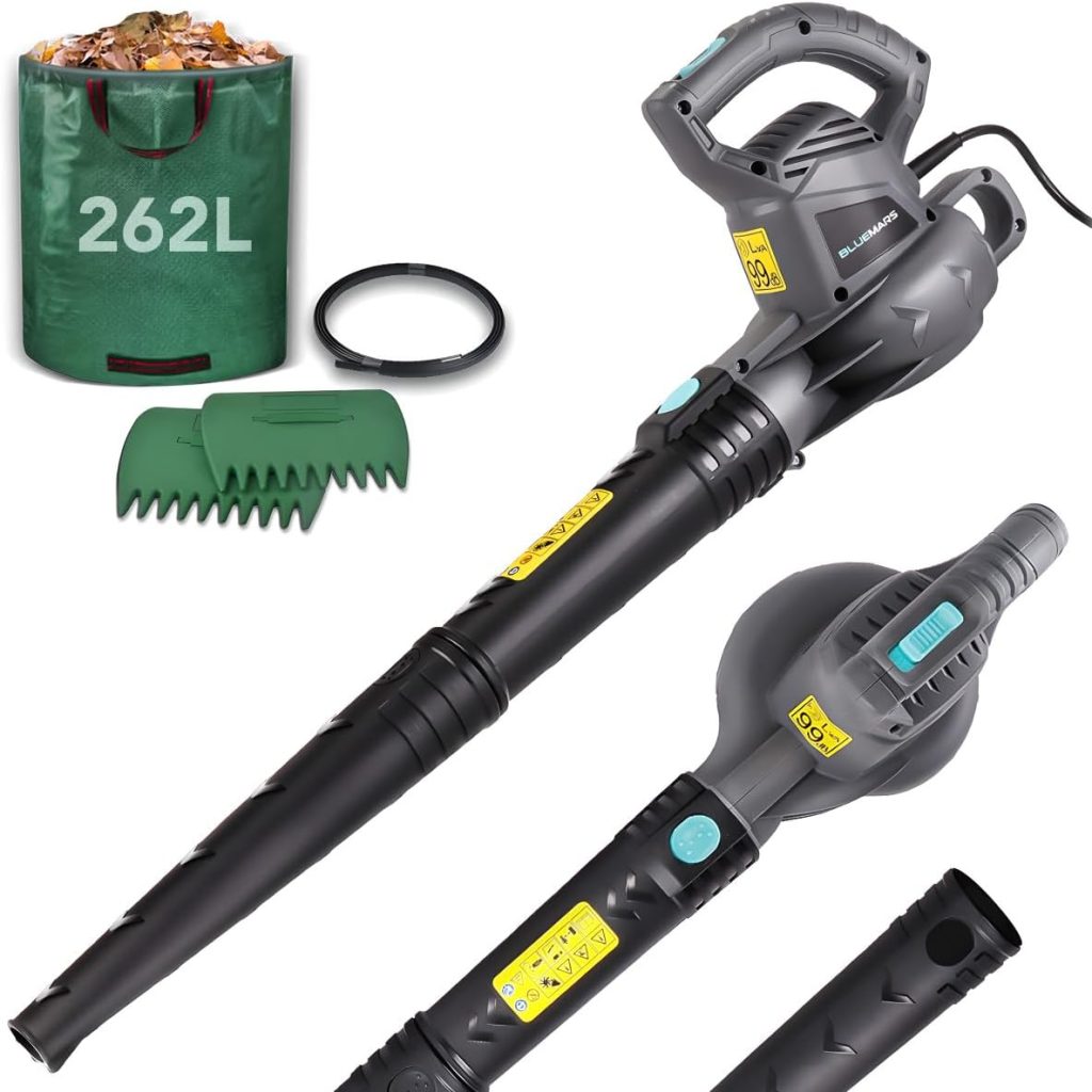 Leaf Blower Set by Bluemars - Powerful 3000W, 8m Corded Garden Blower with Garden Leaf Grabbers  Heavy Duty Garden Waste Bags with Handles (262L)