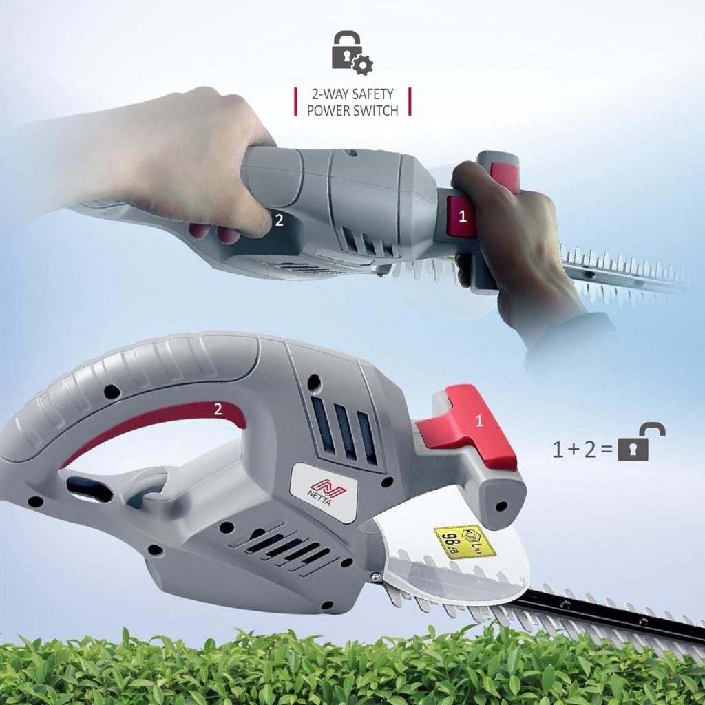 NETTA Hedge Trimmer and Cutter - 500W - 500mm Diamond Cutting Blade - 16mm Tooth Opening - 6M Power Cable - Ultra-Light 2.6kg - Two-Way Safety Switch - Soft Grip Handle