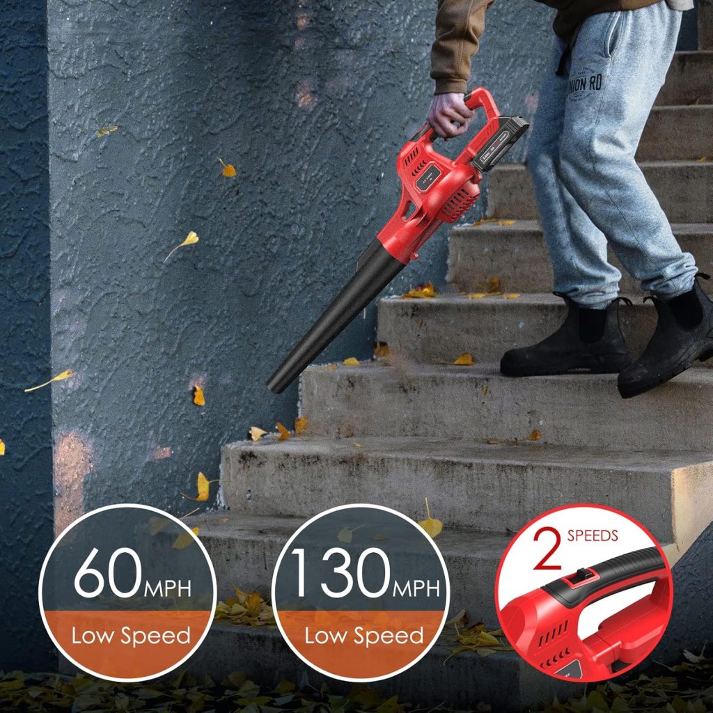 Cordless Leaf Blower 20V 60MPH/130MPH Powerful Air Blower, Portable Handheld Leaf Blower with Extension Tubes, 2-Speed Control, 2.0Ah Battery Fast Charger for Garden, Patio, Lawn