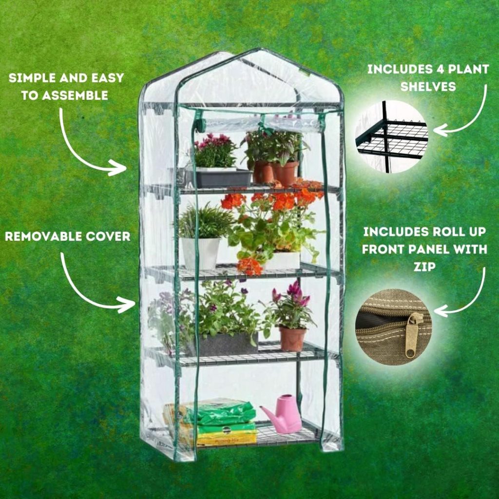 Garden Mile Premium 4 Tier Greenhouse Clear 130cm Tall 4 Shelves Garden Outdoor Gardening Grow your own plants. Plant Protection Waterproof Weatherproof Free Standing Staging Protection