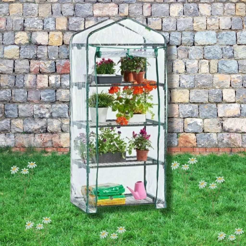 Garden Mile Premium 4 Tier Greenhouse Clear 130cm Tall 4 Shelves Garden Outdoor Gardening Grow your own plants. Plant Protection Waterproof Weatherproof Free Standing Staging Protection