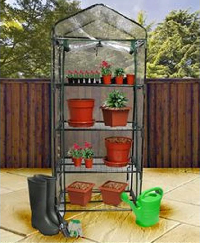 Garden Mile Premium 4 Tier Greenhouse Clear 130cm Tall 4 Shelves Garden Outdoor Gardening Grow your own plants. Plant Protection Waterproof Weatherproof Free Standing Staging Protection