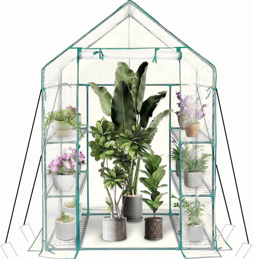 Heyfurni Walk in Greenhouse with 3 Tier 6 Shelves,2 More Bottom Shelves Reinforced Plant House,Steel Frame Growhouse/Green House for Outdoor,PVC Cover 143x73x195cm