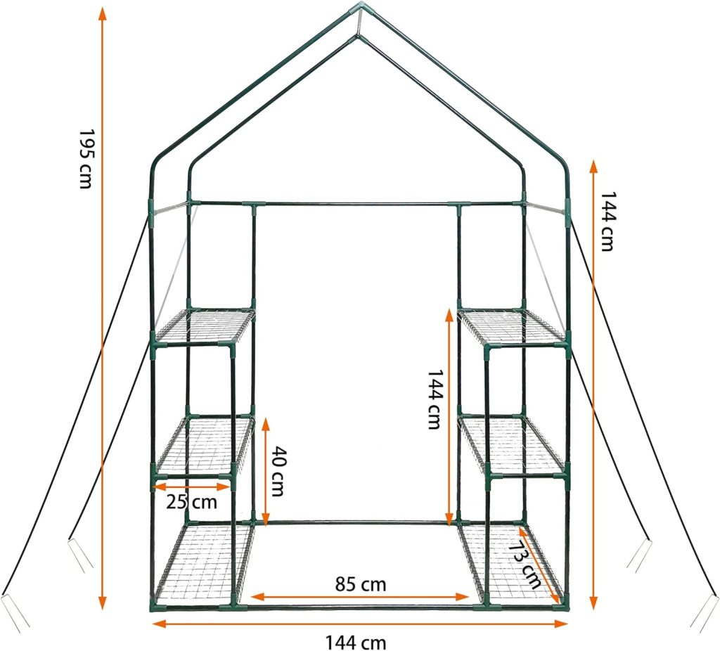 Heyfurni Walk in Greenhouse with 3 Tier 6 Shelves,2 More Bottom Shelves Reinforced Plant House,Steel Frame Growhouse/Green House for Outdoor,PVC Cover 143x73x195cm