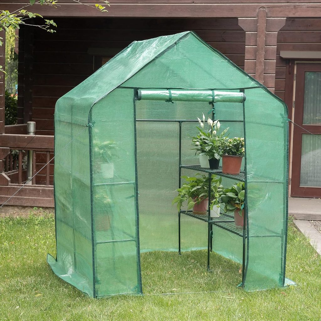 WOLTU Garden Greenhouse Walk In Plastic Tomato Greenhouse Vegetable Fruit Flower Plant Shed with Strong Reinforced Cover 143x73x195cm White GWH00202tp