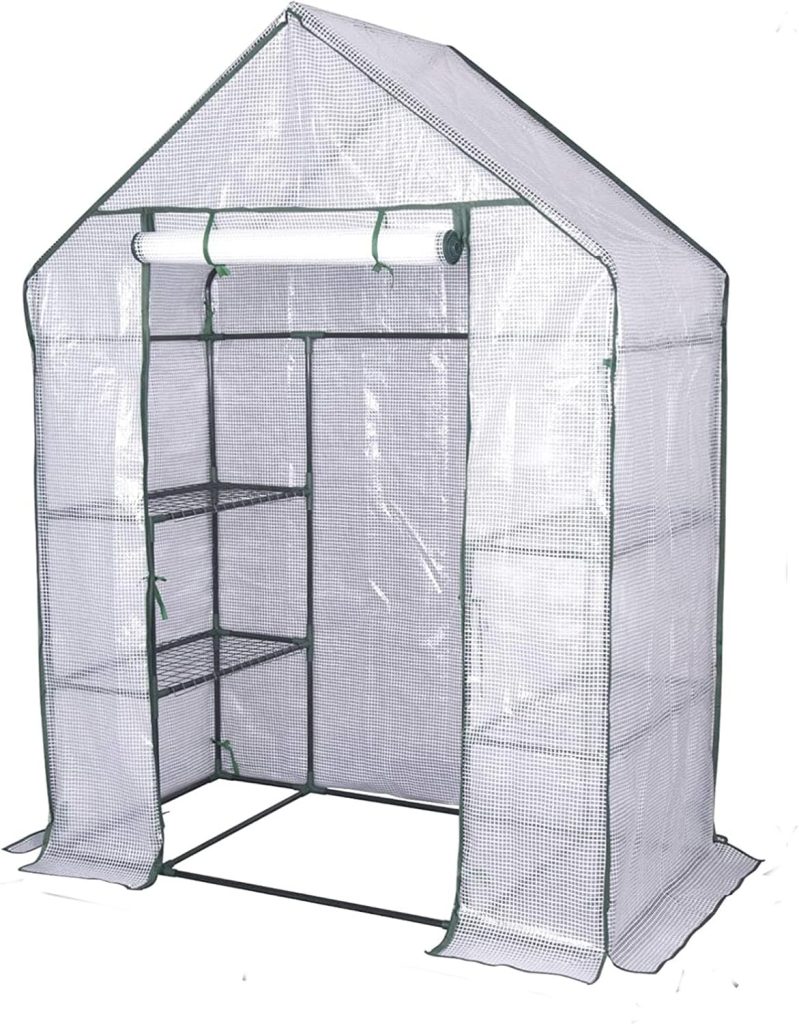 WOLTU Garden Greenhouse Walk In Plastic Tomato Greenhouse Vegetable Fruit Flower Plant Shed with Strong Reinforced Cover 143x73x195cm White GWH00202tp