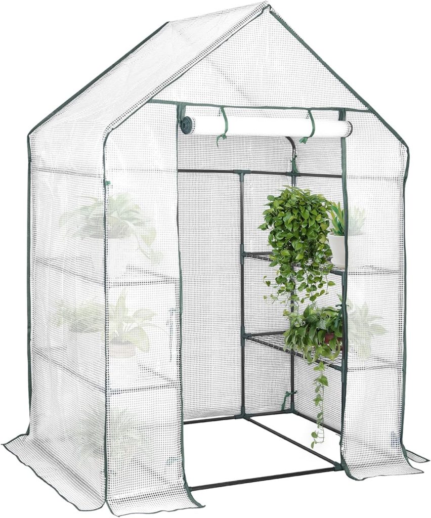 WOLTU Garden Greenhouse Walk In Plastic Tomato Greenhouse Vegetable Fruit Flower Plant Shed with Strong Reinforced Cover 143x73x195cm White GWH00202tp