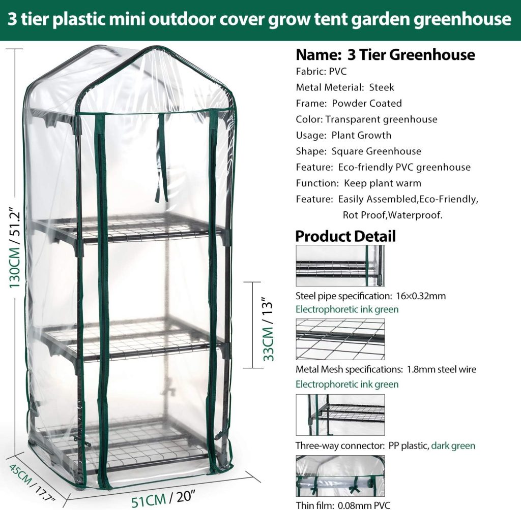 Display4top Mini Greenhouse,Small Plant Greenhouses,With Transparent Plastic PVC Cover, Indoor outdoor tent garden greenhouse (68 x 48 x 158cm)