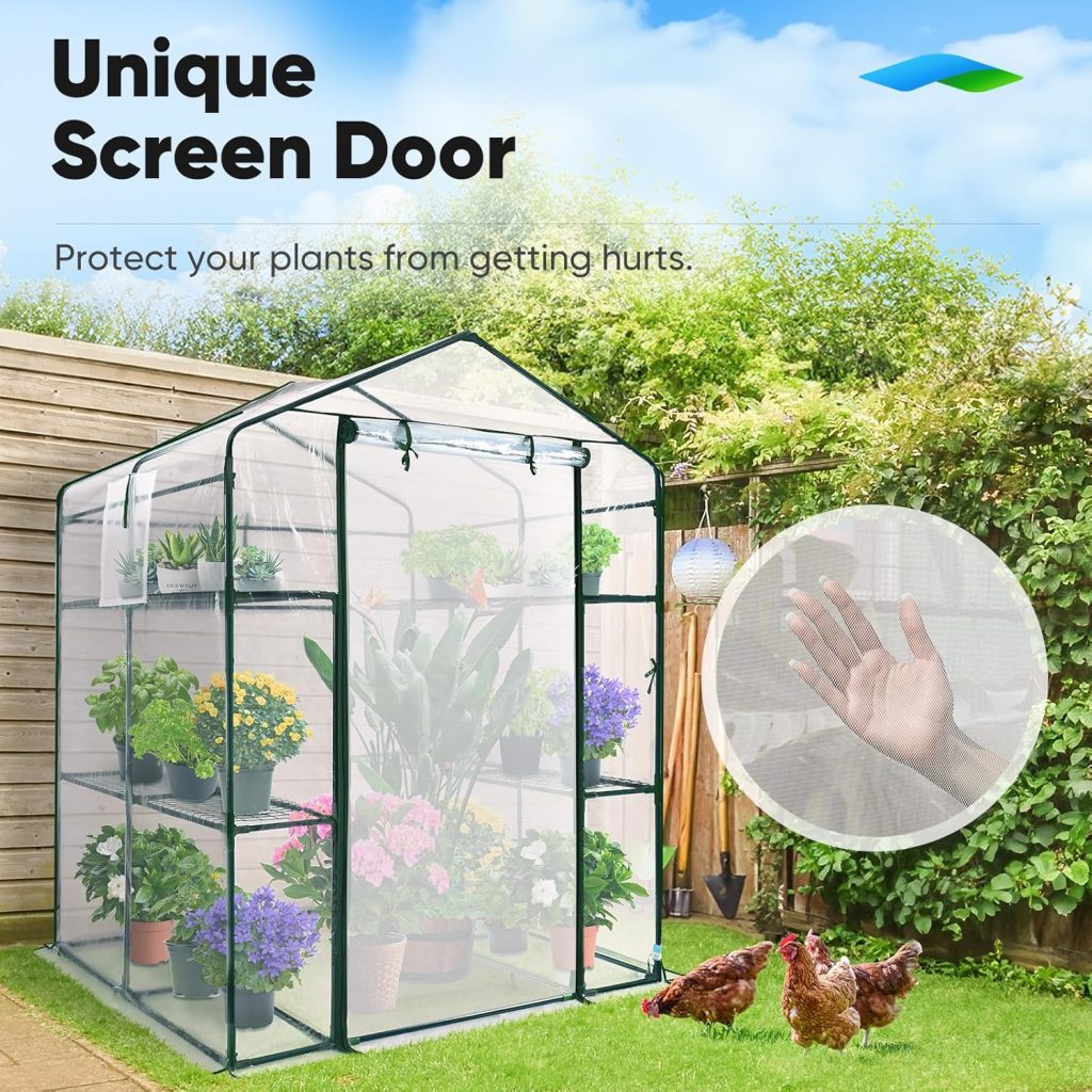 Quictent Walk-in Greenhouse, Mesh Door  Windows, 3 Tiers 12 Shelves Polytunnel, Mini Portable Indoor Outdoor Garden Plant Green House 143 x 143 x 195cm, Green