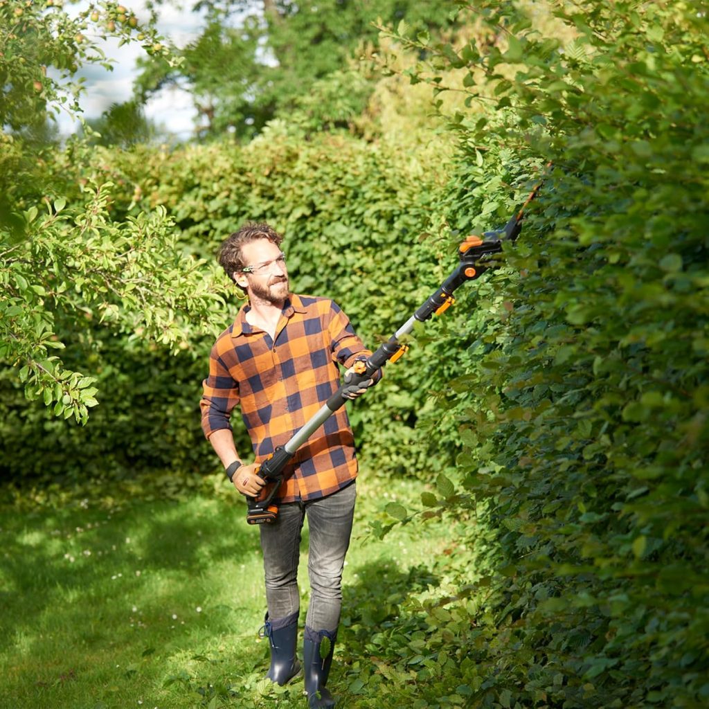 Worx WG252E.9 20V Cordless Electric Portable Pole Hedge Trimmer, 45cm Blades, 3.2m Long Reach, Battery And Charger Not Included