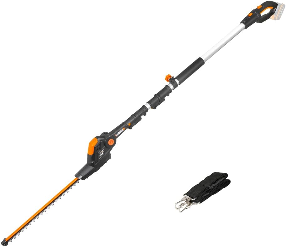 Worx WG252E.9 20V Cordless Electric Portable Pole Hedge Trimmer, 45cm Blades, 3.2m Long Reach, Battery And Charger Not Included