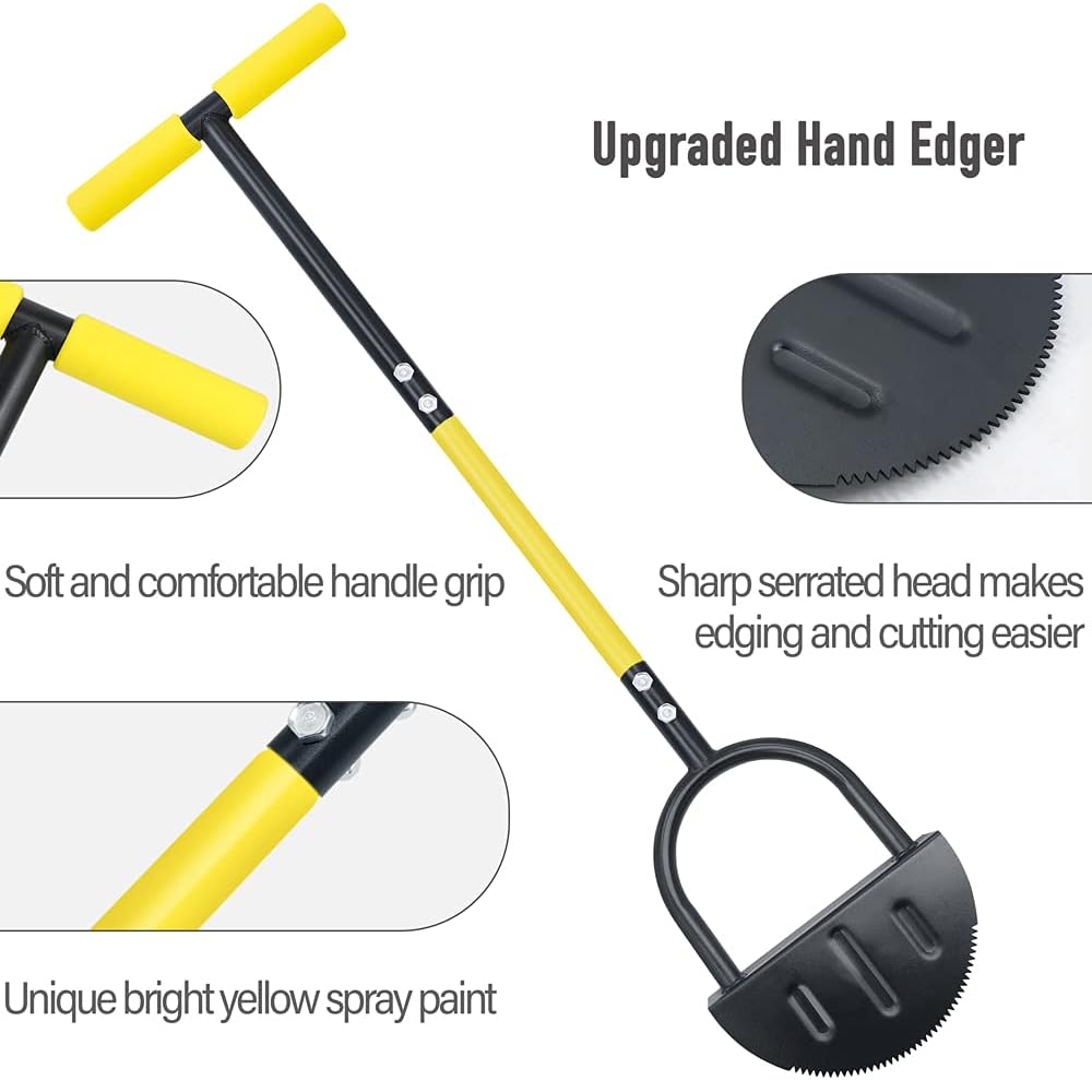 Byhagern Lawn Edging Tool, Manual Lawn Edger with Saw-Tooth, Heat Treated (Hardened) Head, Half Moon Lawn Edger Easy Into the Ground without Bending