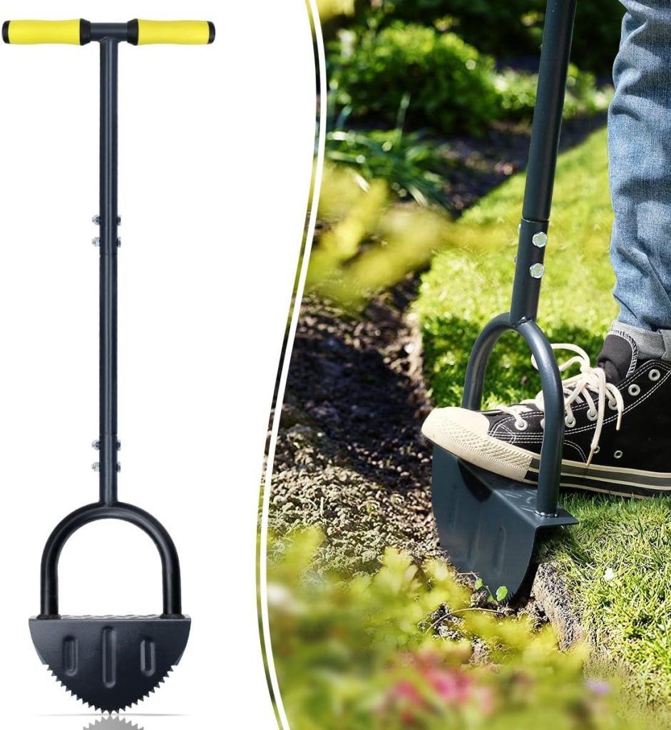 Colwelt Saw-Tooth Lawn Edging Tool 96cm, T-Grip Half Moon Lawn Edger, Long Handled Edging Knife for Grass Lawn Edging