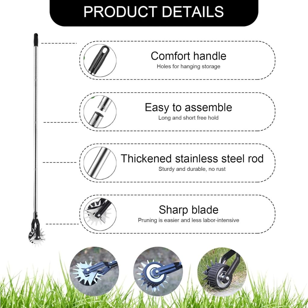 Edger Lawn Tool Long Handle,Manual Lawn Edger with Saw-Tooth,Bending-Free Lawn Edging Tool with Adjustable Handle Length,Garden  Allotment Grass Edger for Grass That Borders a Sidewalk,Driveway,Yard