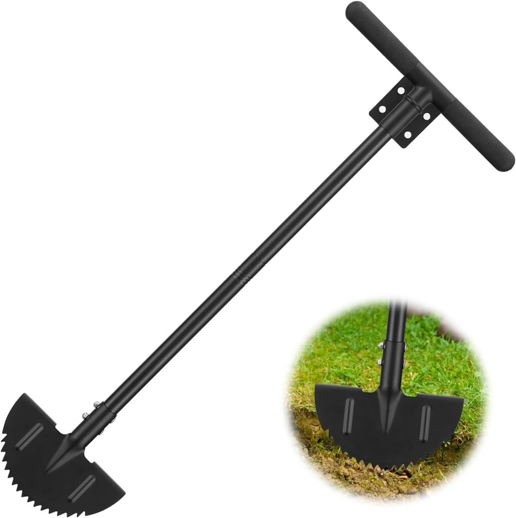 OLLIDOT Lawn Edger Tool, Manual Grass Edger Long Handle 93 cm, Steel Hand Saw-Tooth Border Half Moon Edger Shovel for Yard, Garden, Landscaping, Sidewalk, Cable Burying