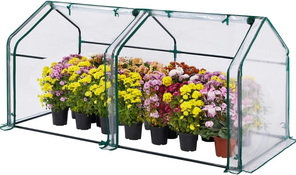 Quictent Mini Greenhouse with PVC Cover  Large Zipper Doors, Portable Flower Planter Vegetable Grow House with 50 Pcs Plant Labelsz, Waterproof  UV Protected 180 x 90 x 90 cm