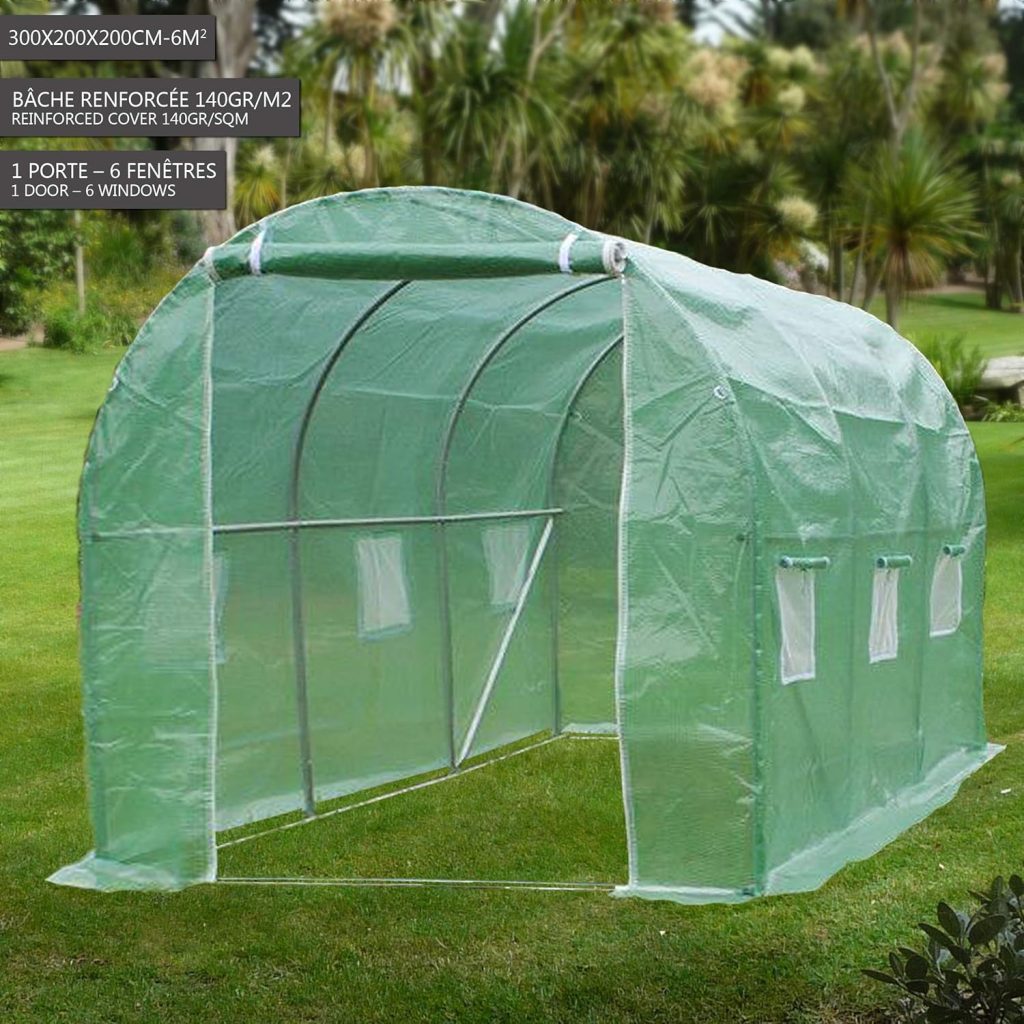 VOUNOT Polytunnel Greenhouse 3x2x2m 6m² Poly Tunnels Gardening Walk In Pollytunnel Tent with Steel Frame