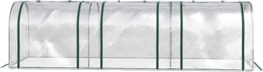 Outsunny Mini Greenhouse, Small Polytunnel Green House with Zipped Doors, Steel Frame for Garden Patio, 300 x 100 x 80cm, Clear